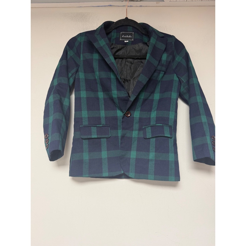 LuoboBeiBei Plaid Blazer Kids Size 140 Green Navy Blue Excellent‎ Condition
